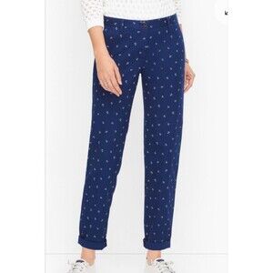 Talbots Relaxed Chino Pants Womens 4P Blue Anchor Printed Pocket Cotton Blend